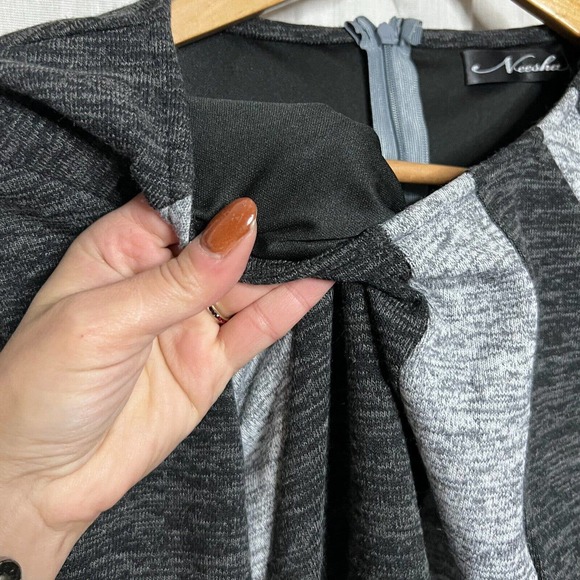 Neesha Women's Heathered Dark & Light Gray Knit Sweater Dress Round Neck Size L - Picture 7 of 14